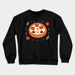 Cute Kawaii Pepperoni Pizza Illustration | Cutesy Design for Kawaii Lovers Crewneck Sweatshirt